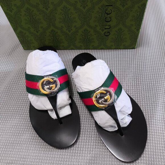 Gucci Shoes - Gucci Black Sandals with Red and Green Straps